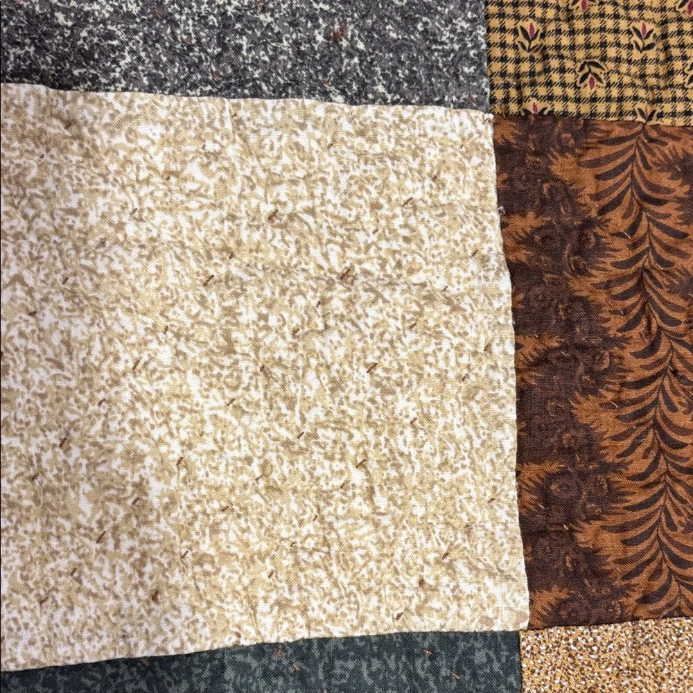 Patchwork Quilt Throw in Brown, Tan, Green, Cream - Unbranded